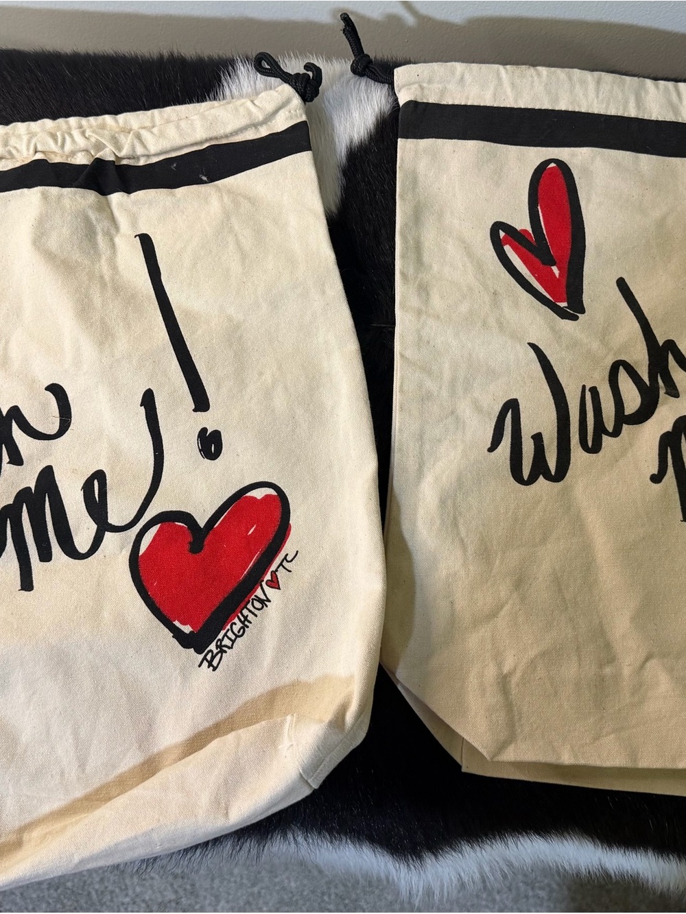 Brighton Cream Canvas Drawstring Bags with Red Heart Motif